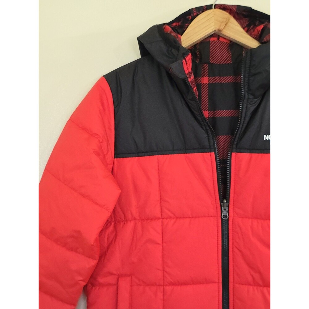 The North Face Perrito Reversible Jacket Red Black Plaid Hooded Boys L 14/16 - Picture 4 of 15